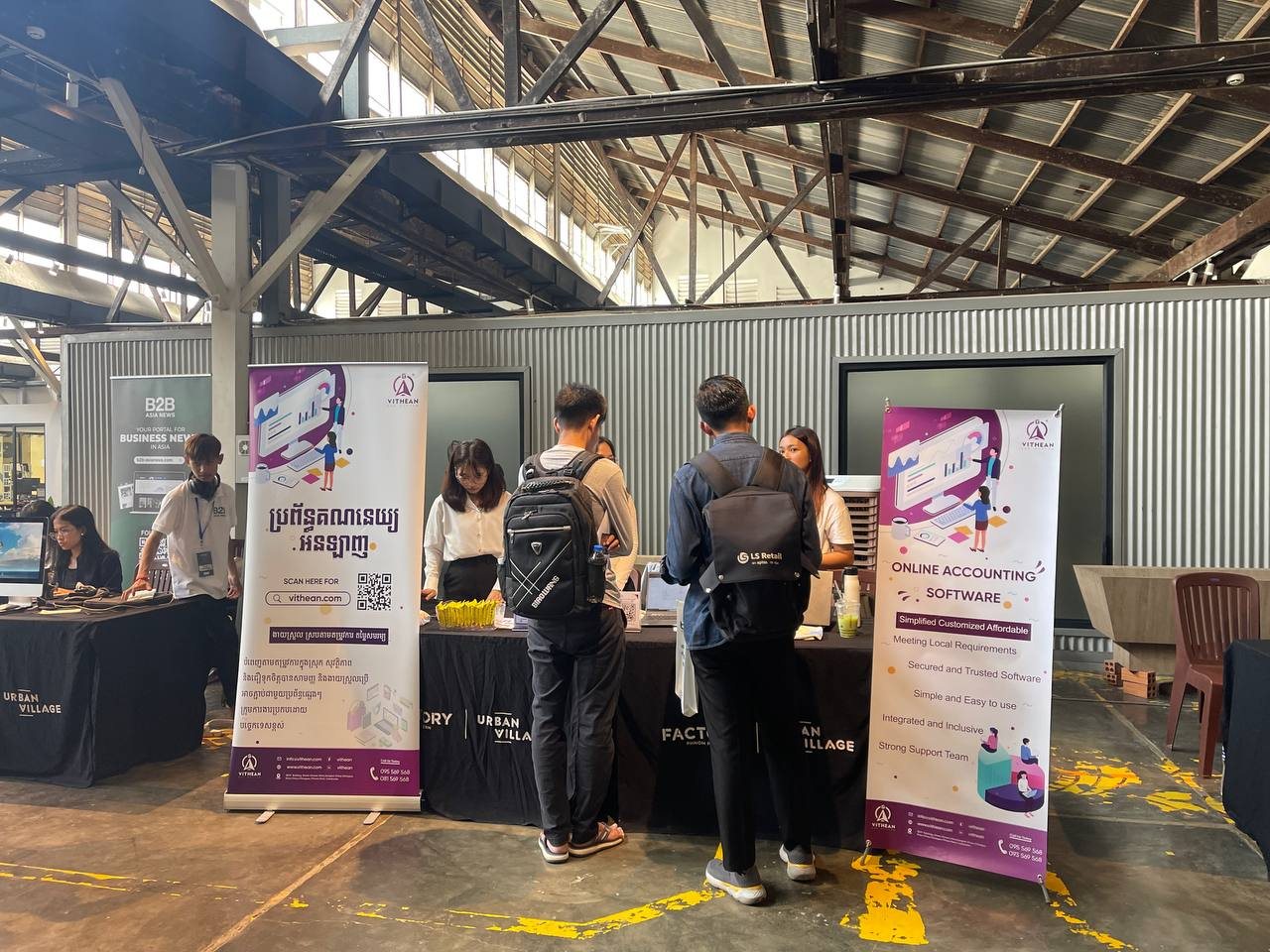 Visitors at the Vithean booth at Cambodia Tech Sprint Day, Factory Phnom Penh